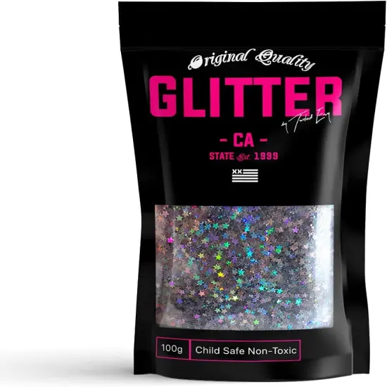 Shaped Ultra Sparkle Glitter - STARS - CHARCOAL Holographic Premium Glitter Multi Purpose Dust Powder 50g / 1.75oz {1}