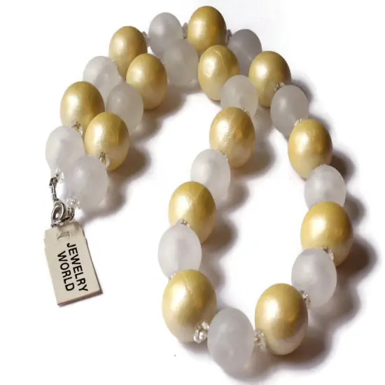 21 Inch Frosted Clear and Golden Yellow Vintage Beaded Necklace {4}