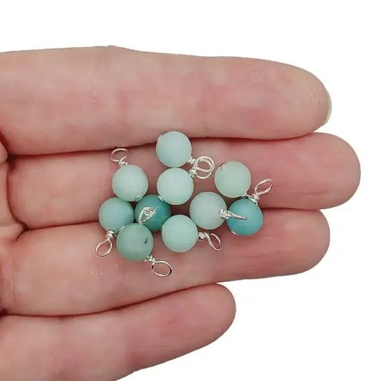 Matte Blue Amazonite 6mm Bead Dangles, Small Gemstone Charms, 10 pieces, Adorabilities {1}