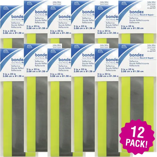 Multipack of 12 - Bondex Iron-On Fluorescent Reflective Tape 2"X32"-Yellow {1}