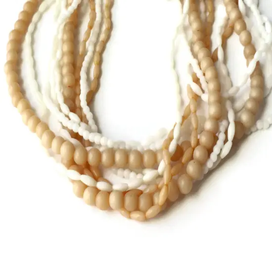 Tan and White Multi-strand Vintage Choker Necklace {2}