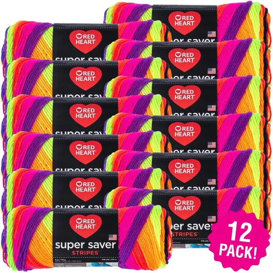 Multipack of 12 - Red Heart Super Saver Yarn-Bright Stripe {1}