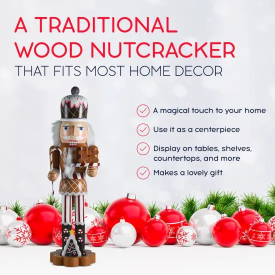 Ornativity Christmas Candyland Gingerbread Nutcracker &ndash; Wooden Nutcracker Candy Man with Candy Cane and Gingerbread Cookies in Hand Xmas Themed Holiday Nut Cracker Doll Figure Decorations {3}