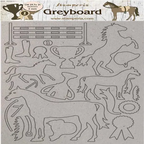 Stamperia Greyboard Cut-Outs A4 2mm Thick-Trophy, Romantic Horses {1}