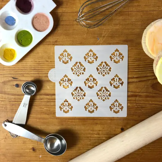 Mini Damask Allover Cookie & Craft Stencil | CM008 by Designer Stencils | Cookie Decorating Tools | Baking Stencils for Royal Icing, Airbrush, Dusting Powder | Craft Stencils for Canvas, Paper, Wood | Reusable Food Grade Stencil {2}