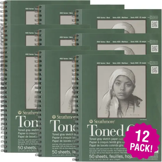 Multipack of 12 - Strathmore Toned Sketch Spiral Paper Pad 9"X12"-Gray 50 Sheets {1}
