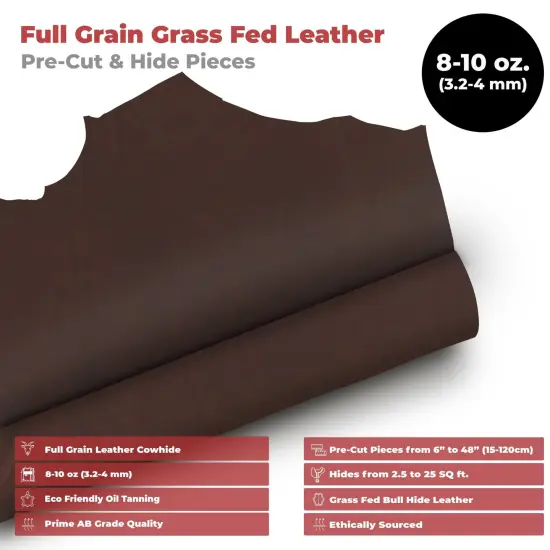 ELW 8-10 oz. (3-4mm) Thick Pre-Cut Piece 6"x6'' to 24"x48" - Available Bourbon, Tobacco & Whiskey Brown Color - Full Grain Leather Grass Fed Cow Hides, Oil Tanned for Tooling, Carving, Molding, Craft, Hobby, Sewing, Pyrography, Knife Sheaths {2}