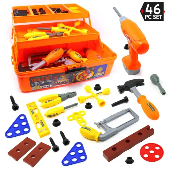Big Mo's Toys Tool Box - Pretend Play Three Tier Educational Tool Kit for Kids Gift of All Ages - 46 Piece Set {1}