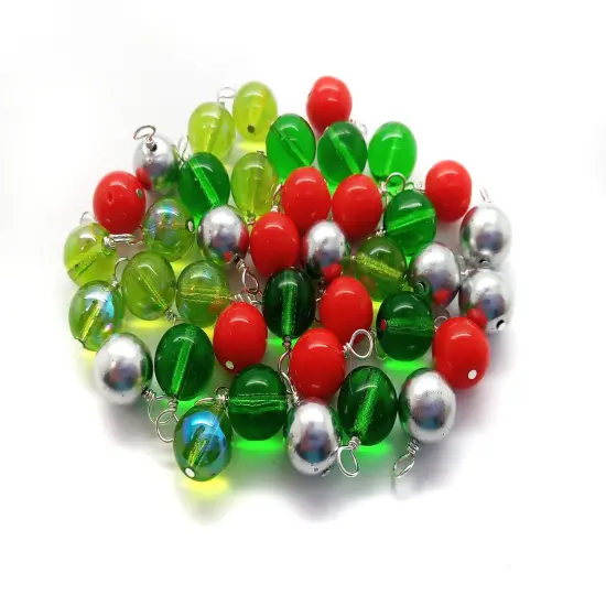 8mm Glass Bead Dangles, 10 piece Set Pretty Glass Beads, Christmas Holly Mix, Adorabilities {1}