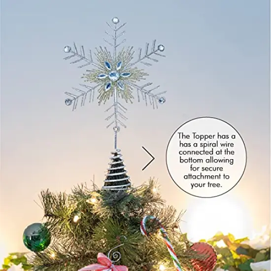 Ornativity Glitter Snowflake Tree Topper &ndash; Silver and Gold Bare Branches Styled Sparkling Gem Detailed Christmas Star Tree Top Ornament Decorations {3}