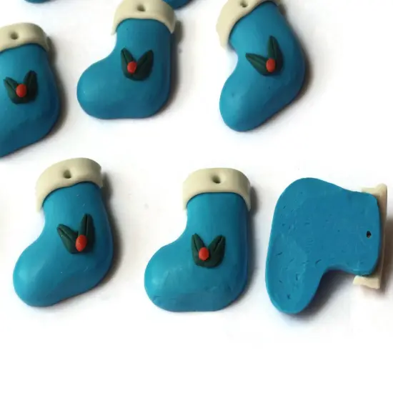 10 20mm Sky Blue Christmas Stocking Beads with Mistletoe Cute Holiday Charms {2}