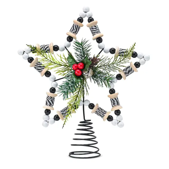 Ornativity Rattan Star Tree Topper &ndash; Christmas Farmhouse Rustic Tree Topper with Holly Mistletoe and Berry Decorations {1}