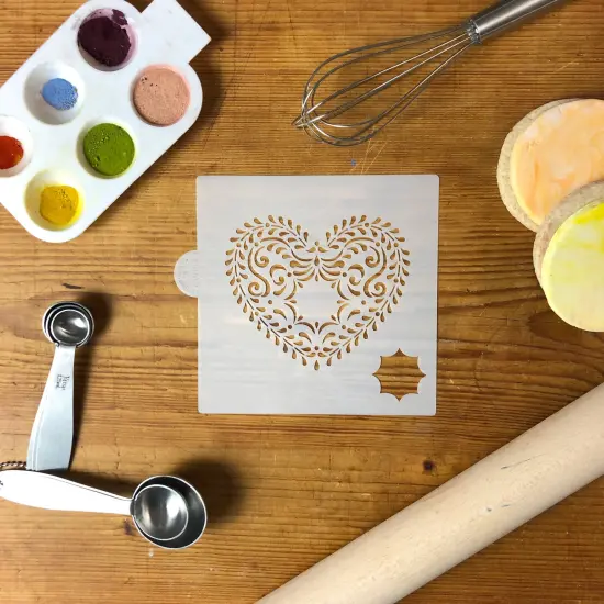 Monogram Heart Cookie & Craft Stencil | CM064 by Designer Stencils | Cookie Decorating Tools | Baking Stencils for Royal Icing, Airbrush, Dusting Powder | Craft Stencils for Canvas, Paper, Wood | Reusable Food Grade Stencil {2}