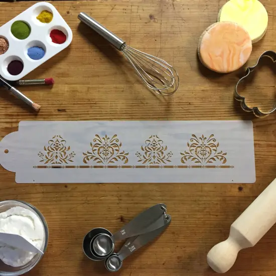Damask Side Cake Stencil Side | C129T by Designer Stencils | Cake Decorating Tools | Baking Stencils for Royal Icing, Airbrush, Dusting Powder | Reusable Plastic Food Grade Stencil for Cakes | Easy to Use & Clean Cake Stencil {5}