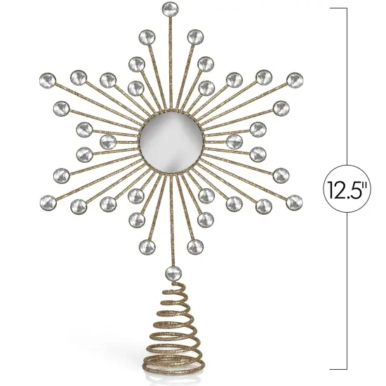 Ornativity Jewel Star Tree Topper - Gold Glitter Sparkling Metal Wire Star Topper with Sparkly Gem Finish Christmas Tree Top Ornament Decoration {6}
