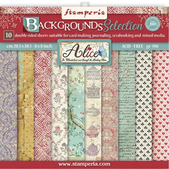 Stamperia Backgrounds Double-Sided Paper Pad 8"X8" 10/Pkg-Alice Through The Looking Glass {1}
