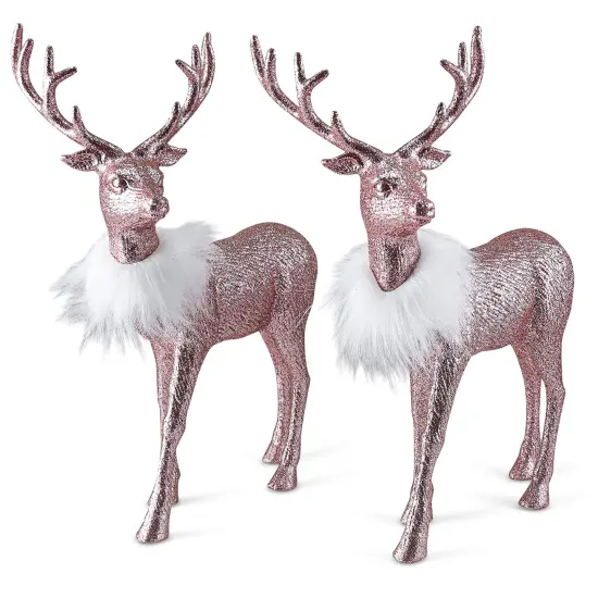 Ornativity Rose Glitter Christmas Reindeer - Holiday Party Deer Rose Gold Figurine Statues Dinner Tabletop Decorations Centerpiece - Pack of 2 {1}
