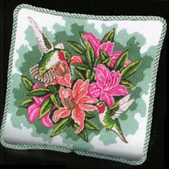 Hummingbirds and Lilies Pillow - Needlepoint Kit Multicolor {1}