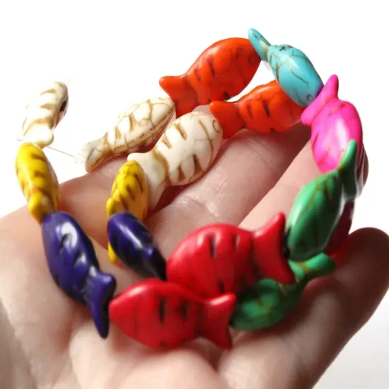 17 24mm Mixed Color Dyed Howlite Fish Beads Full Strand Gemstone Animal Beads bA1 {3}