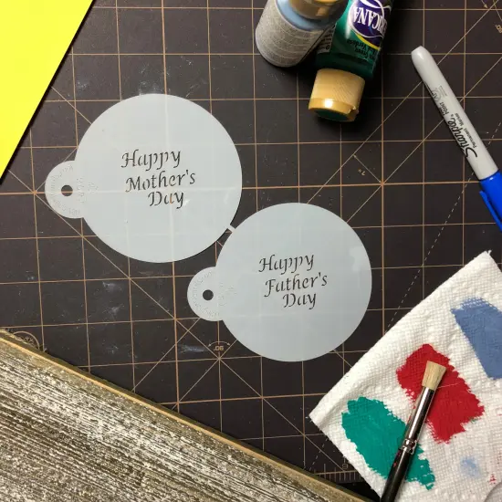 Happy Mother's and Father's Day Cookie Stencil Set | C498 by Designer Stencils | Cookie Decorating Tools | Baking Stencils for Royal Icing, Airbrush, Dusting Powder | Reusable Plastic Food Grade Stencil for Cookies | Easy to Use & Clean Stencil {3}