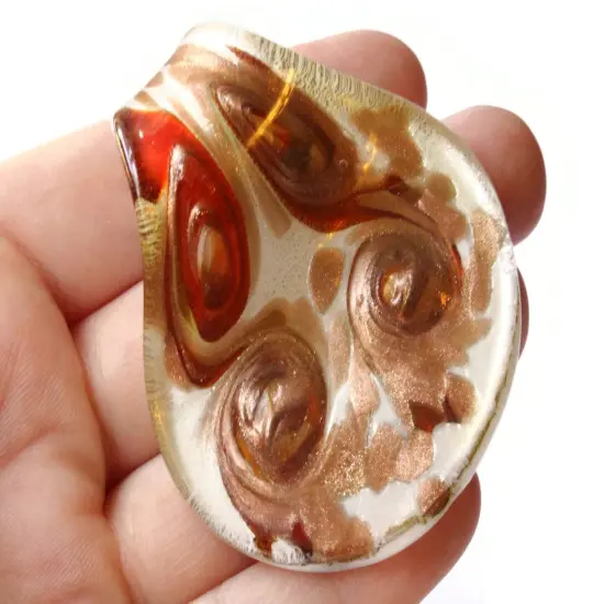 2.25 Inch Orange Gold and White Spiral Foil Glass Pendant Spoon Pendant {6}