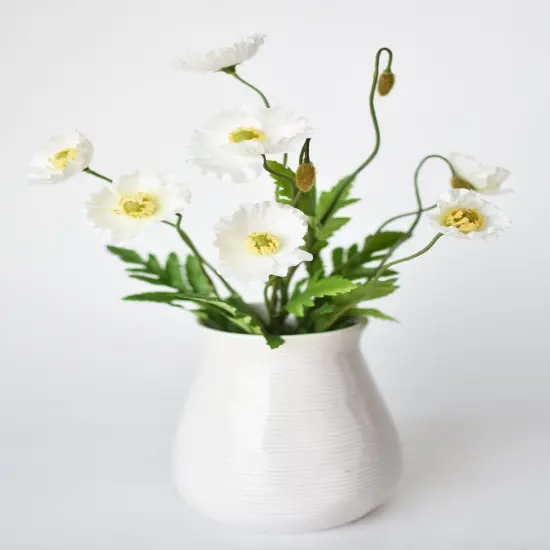 15" Faux Poppy Stem White Bush {3}