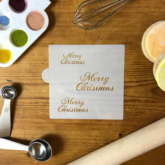 Merry Christmas Cookie & Craft Stencil | CM040 by Designer Stencils | Cookie Decorating Tools | Baking Stencils for Royal Icing, Airbrush, Dusting Powder | Craft Stencils for Canvas, Paper, Wood | Reusable Food Grade Stencil {3}