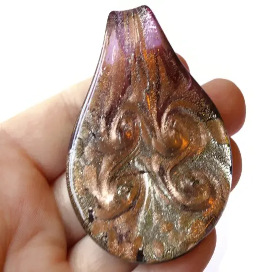 58mm Gold and Purple Spiral Foil Glass Pendant Lampwork Glass Spoon Pendant {6}