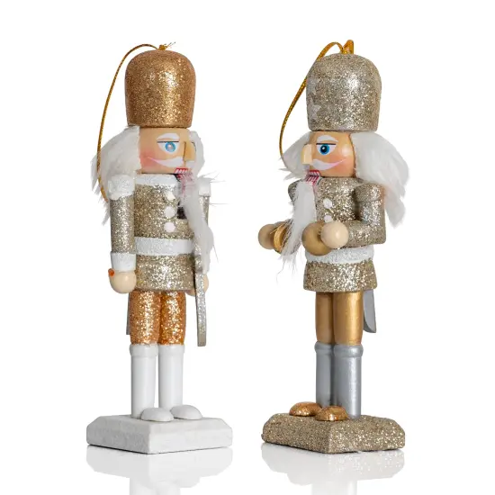 Ornativity Nutcracker Hanging Ornament Figures – Gold and Silver Glittered Christmas Mini Wooden King and Soldier Nutcrackers Xmas Tree Ornament Set – 5 Pieces {2}