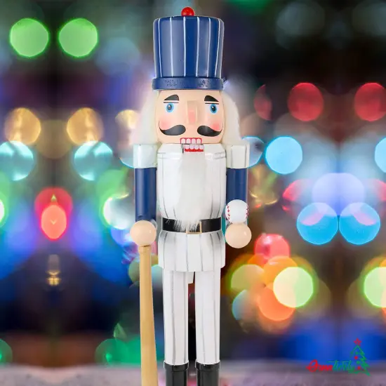 Ornativity Baseball Nutcracker 15" - Baseball Player with White Pin Stripe Uniform and Bat Holiday Decor Nutcracker {2}