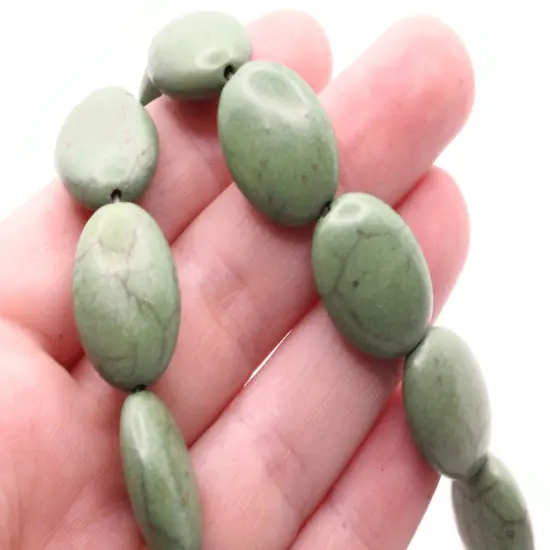 20 20mm Dyed Green Howlite Stone Flat Oval Beads {5}