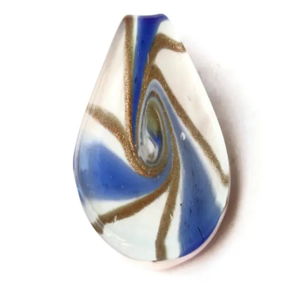 53mm Blue Gold and White Spiral Foil Glass Spoon Pendant {3}