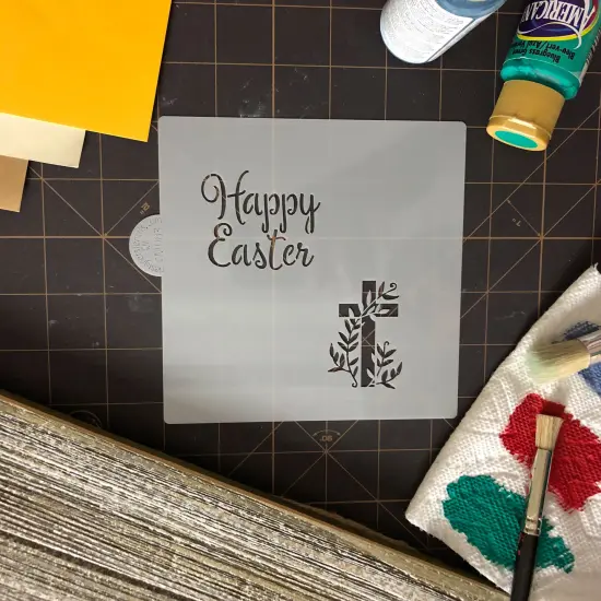 Happy Easter Cookie & Craft Stencil | CM083 by Designer Stencils | Cookie Decorating Tools | Baking Stencils for Royal Icing, Airbrush, Dusting Powder | Craft Stencils for Canvas, Paper, Wood | Reusable Food Grade Stencil {5}