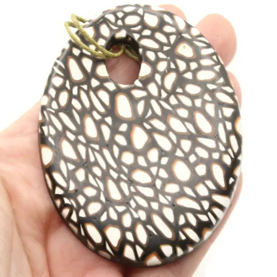 68mm Browns White and Black Polymer Clay Flat Circle Gogo Pendant {2}