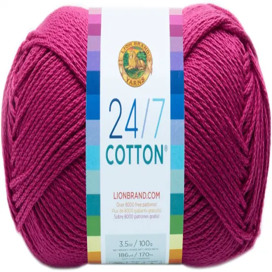 (12 Pack) Lion Brand 24/7 Cotton Yarn - Rose {2}