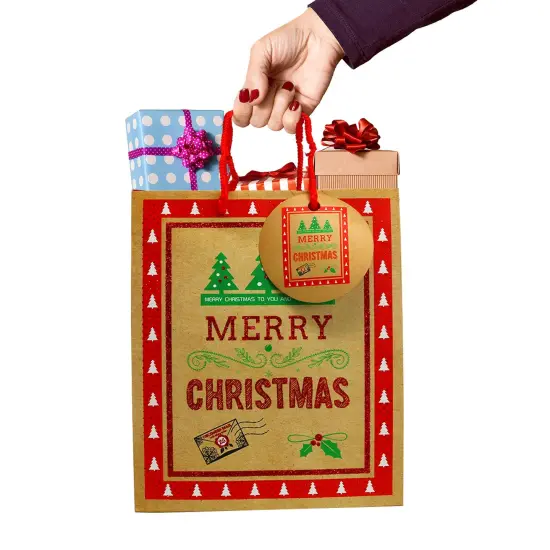 Big Mo's Toys Gift Bags - Holiday Paper Gift And Goody Bag With Christmas Glitter Designs - 6 Pack {2}