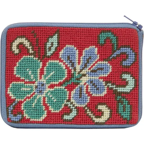 Stitch and Zip Coin/Credit Card Case Needlepoint Kit-Red Asian Floral SZ202 Multicolor {1}