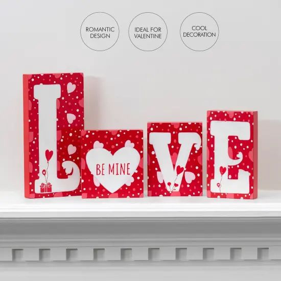 Ornativity Red Wooden Love Blocks - Valentine's Day Romantic Heart Wood Letters Block Decoration Sign with Hearts for Mantel Shelf Over Fireplace, Table Top, Home and Office {5}