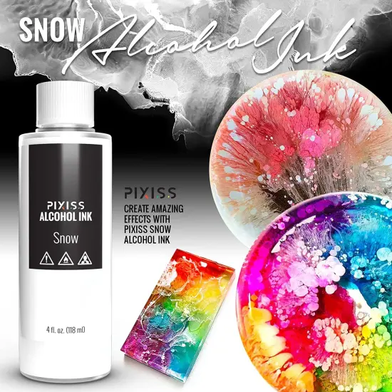 Pixiss White Snow Blanco Alcohol Ink for Resin 4oz, 3 Pixiss Applicator Bottles and Funnel {5}