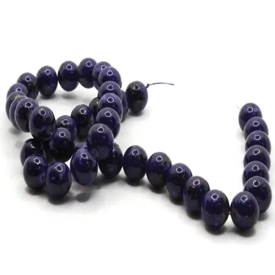 40 10mm Blue with Black and Brown Splatter Paint Round Glass Beads {4}