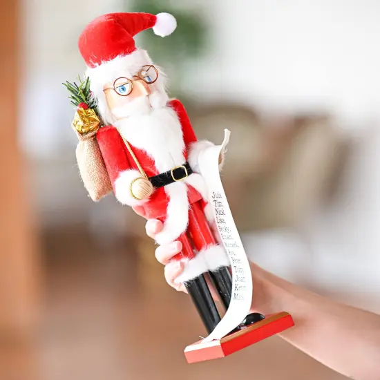 Ornativity Christmas Gift Santa Nutcracker &ndash; Red and White Wooden Nutcracker Santa Man in Traditional Santa Attire with a Bag of Gold Wrapped Gifts Over His Shoulder and a List of Names in Hand {5}