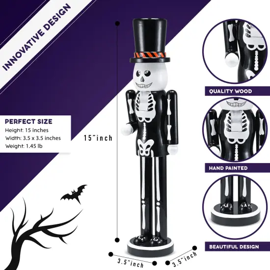 Ornativity Christmas Scary Skeleton Nutcracker &ndash; Black and White Wooden Day of The Dead Skeletal Nutcracker Man with Top Hat Xmas and Halloween Themed Holiday Nut Cracker Doll Figure Decorations {3}