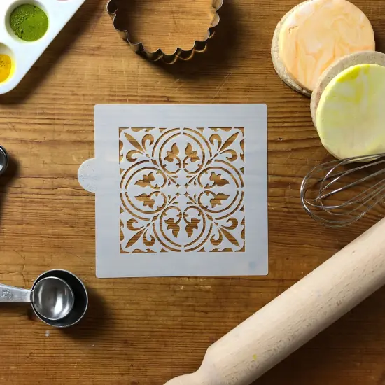 Scroll Tile Cookie & Craft Stencil | CM131 by Designer Stencils | Cookie Decorating Tools | Baking Stencils for Royal Icing, Airbrush, Dusting Powder | Craft Stencils for Canvas, Paper, Wood | Reusable Food Grade Stencil {3}