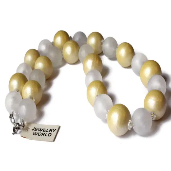 21 Inch Frosted Clear and Golden Yellow Vintage Beaded Necklace {3}