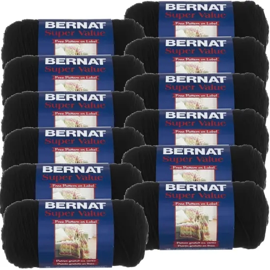 Multipack of 12 - Bernat Super Value Solid Yarn-Black {1}