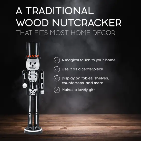Ornativity Christmas Scary Skeleton Nutcracker &ndash; Black and White Wooden Day of The Dead Skeletal Nutcracker Man with Top Hat Xmas and Halloween Themed Holiday Nut Cracker Doll Figure Decorations {4}