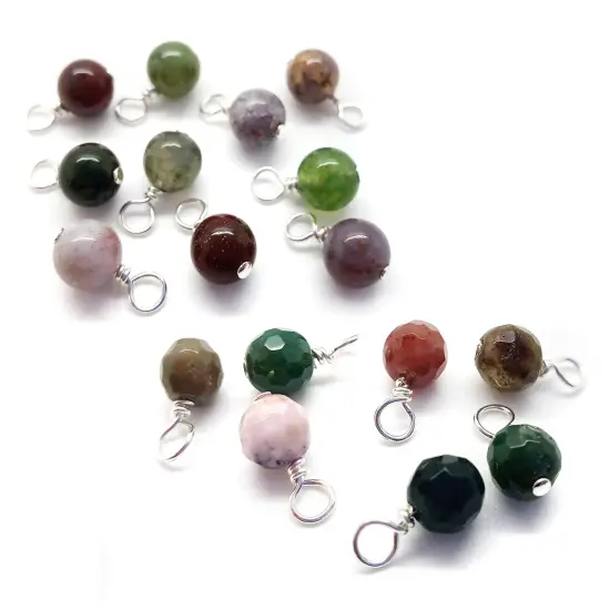 Indian Agate 6mm Bead Dangles, Small Fancy Jasper Gemstone Charms, 10 pieces, Adorabilities {1}