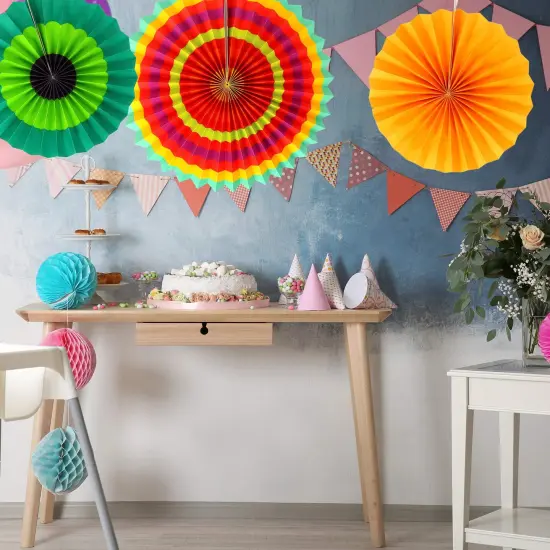 Big Mo's Toys Paper Fans Green Yellow And Orange Mexican Fiesta Party Decorations Supplies Paper Fan Rosettes {4}