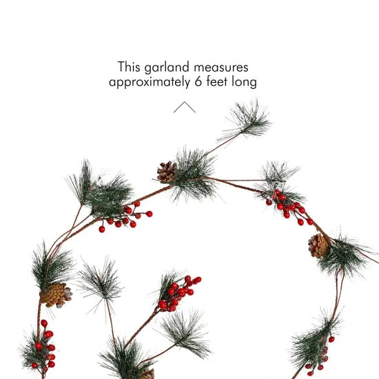 Ornativity Pine and Berries Garland - Pine Needles, Pinecone and Berry Rustic Holiday Christmas Tree Natural Garland Decorations &ndash; 6 Ft {5}