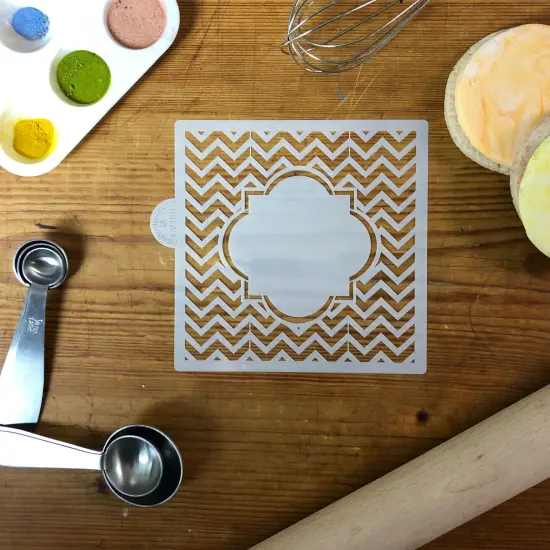 Chevron Monogram Plaque Cookie & Craft Stencil | CM108 by Designer Stencils | Cookie Decorating Tools | Baking Stencils for Royal Icing, Airbrush, Dusting Powder | Craft Stencils for Canvas, Paper, Wood | Reusable Food Grade Stencil {3}